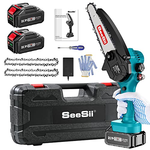 Mini Motosierra Bateria 8000mAh, Seesii 6'' Motosierra Eléctrica ...