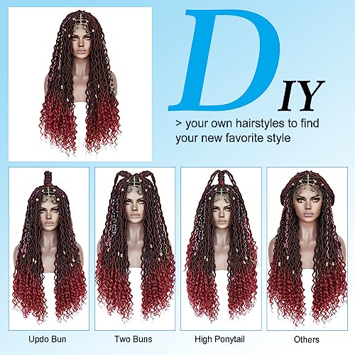 Ebingoo 34'' Faux Locs Lace Front Wigs For Black Women Braids Wig Lace Front + Wig Cap Double Lace Front Goddess Locs Wig Dreadlock Wig Lace Front For Black Women Cornrow Knotless Box Braided Wig With Baby Hair Synthetic Braid Wig For Women Girls Daily Wear #TOP2