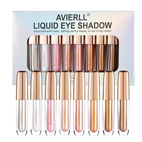 Avierll Liquid Eyeshadow Set 8 Colors Gold Eyeshadow Brown Glitter Eyeshadow Eye Glitter Makeup Eye Shadow Stick Makeup Kit Quick-Drying Long Lasting #TOP1