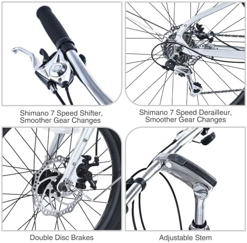 7 Speed, Aluminum Alloy Frame, Multiple Colors 26 Inch Bike,Cargo Bike for Women and Men