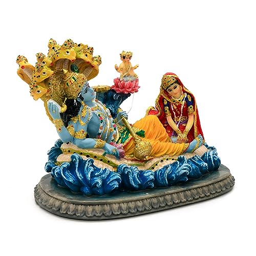 alikiki Hindu God Lord Vishnu Statue - 8.3”L Mahavishnu Figurine Divine Hindu Deity for Spiritual Worship Home Office Studio Hotel Decor Mandir Temple Altar Diwali Puja Item