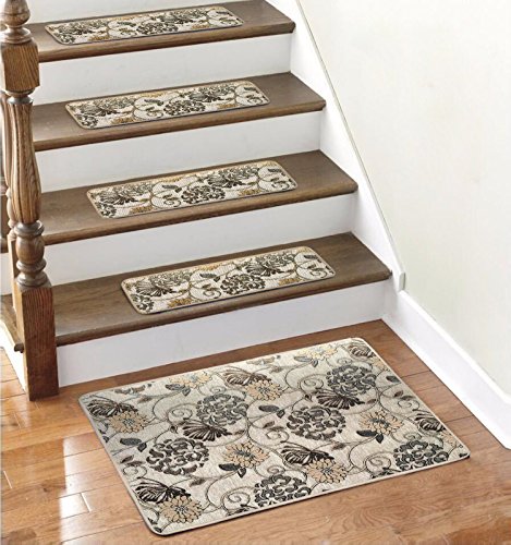 Seloom Stair Treads Carpet Non Slip Stair Rugs/Runner with Non Skid Rubber Backing for Indoor Wooden Steps.((25.5×9.5In,13pcs+Landing Mat), Beige)