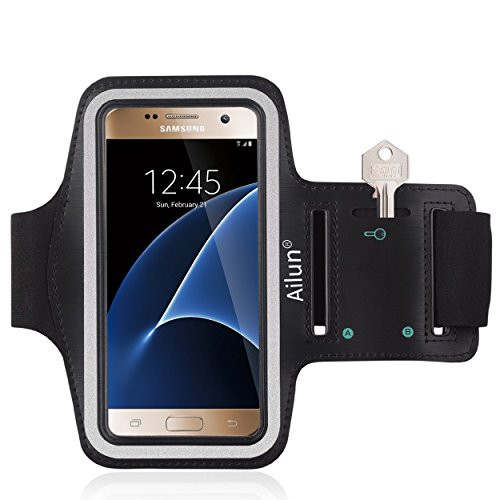 Ailun Phone Armband Compatible with Galaxy S7 Feartured with Sport Scratch Resistant Material Slim Lightweight Dual Arm Size Slots Sweat Resistant Key Pocket with Headphone Port Black