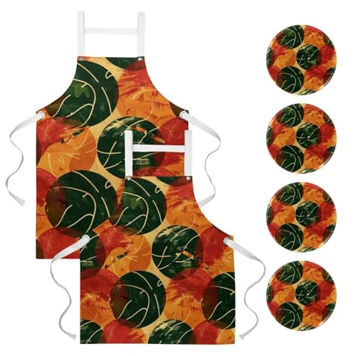 Tablier de cuisine avec 4 broches lot de 2 au style peinture grunge