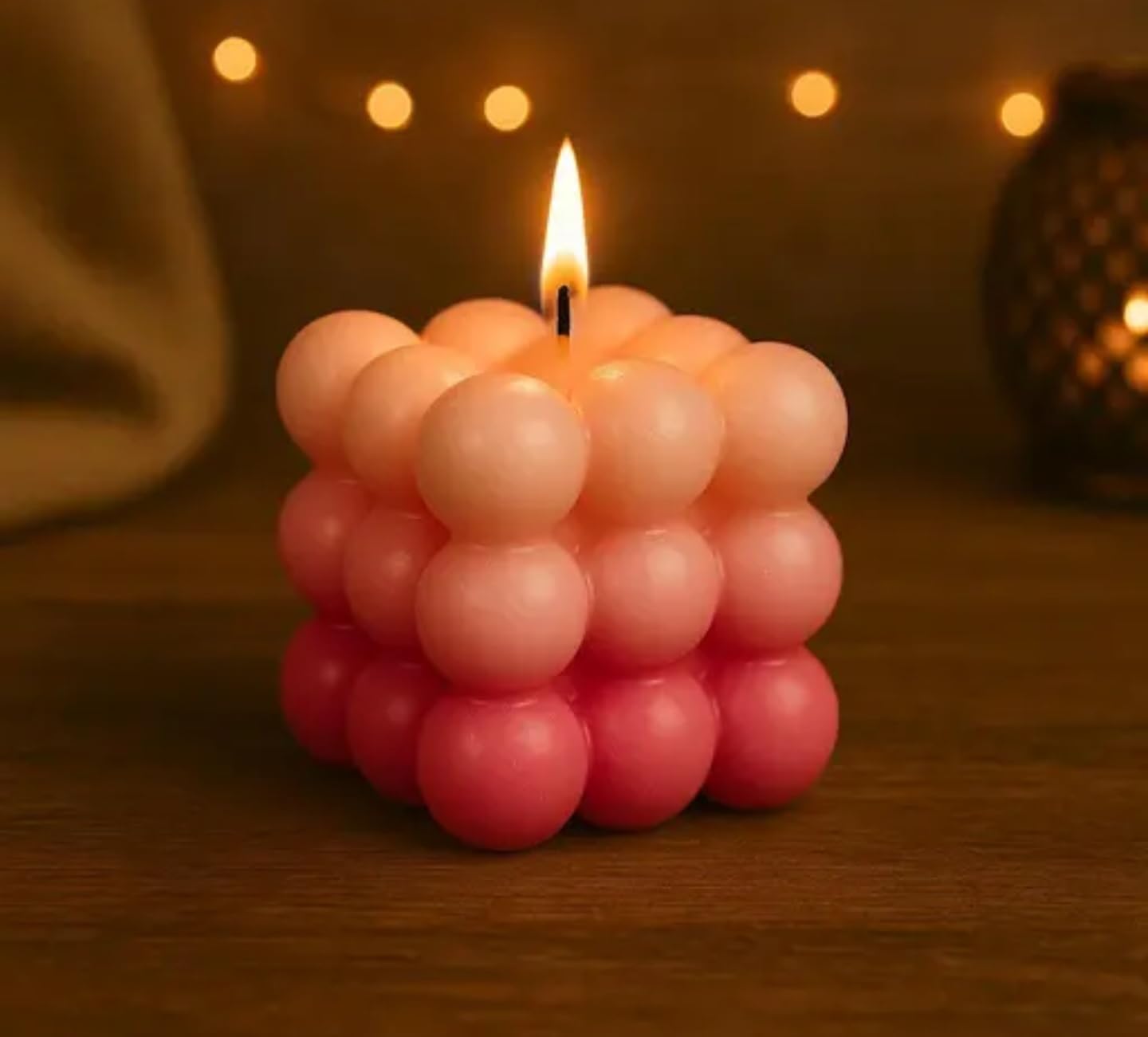 Bougie décorative Bubble Cube rose ombré au design moderne pour intérieur - 5