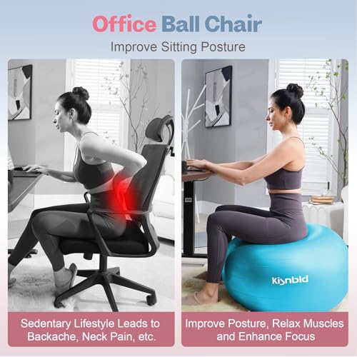 Image of kisnbld Exercise Ball, Extra Thick Yoga Ball for Workout Pregnancy Stability, 4 Sizes Anti-Burst Balance Ball with Foot Pump - Heavy Duty Fitness Ball Chair for Office, Home & Gym