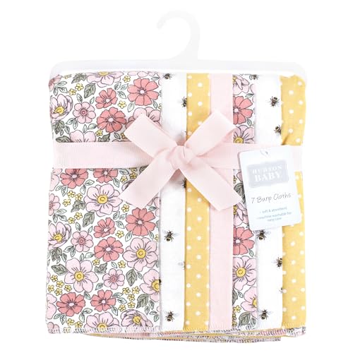 Image of Hudson Baby Unisex Baby Flannel Burp Cloth 7pk, Pink Yellow Pretty Floral, One Size