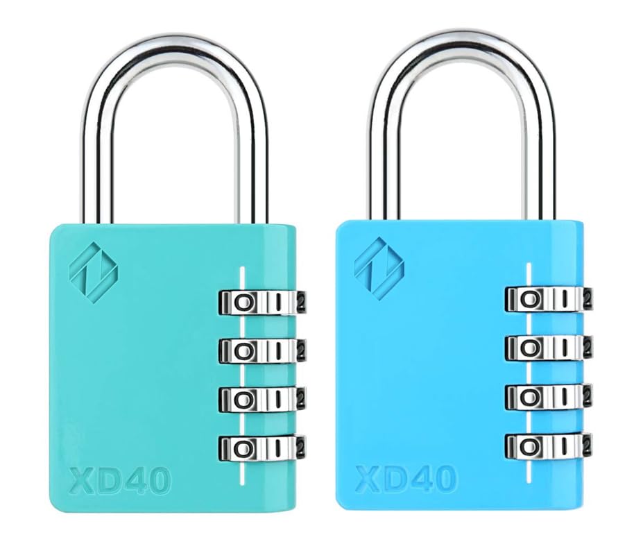 Image of XD40 Combination Lock, 4-Digit Padlock for School Gym Sports LockerLock, Fence, Toolbox, Case, Hasp Storage (2-Pack, Emerald, Blue)