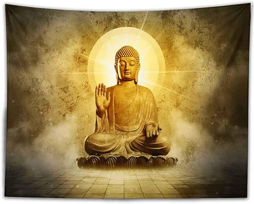 Miniatura 5 de BULOR Tapiz de Buda sentado con luces doradas, tapiz de loto meditando zen, tapiz para colgar en la pared para niños, bebé, cumpleaños, dormitorio,