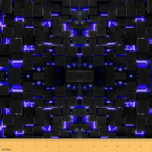 Feelyou Black Blue Geometry Square Ombre Fabric by The Yard