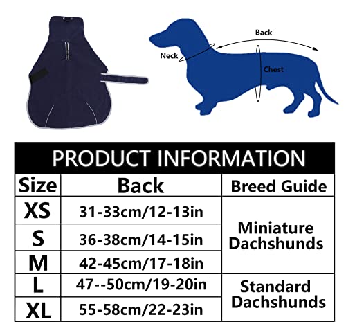 MOREZI Dackeljacke, Kaschmirfutter, Welpenwinterjacke mit Reflexbesatz und hohem Kragen, Hundeschneejacke mit verstellbarem Klettverschluss-Navy blau-M