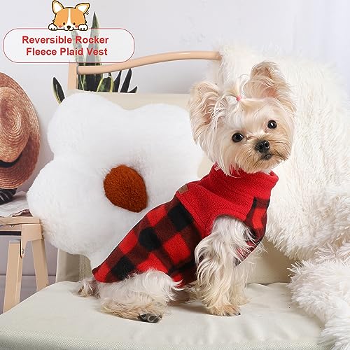 Dog Clothes For Small Dogs Boy Girl, Double-Sided Fleece Dog Clothes Vest, Stretchy Xsmall Dog Sweater Pet Clothes, Reflective Plaid Chihuahua Teacup Puppy Clothes (Small Bust 13.38") #TOP5