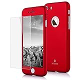 iphone 7 case,MYRIANN Ultra Thin Full Body Coverage Protection Hard Slim Case with Tempered Glass Screen Protector for iphone 7(Red)