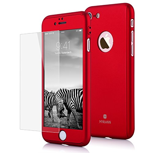 iPhone 7 case,MYRIANN Ultra Thin Full Body Coverage Protection Hard Slim Case with Tempered Glass Screen Protector for iPhone 7(Red)