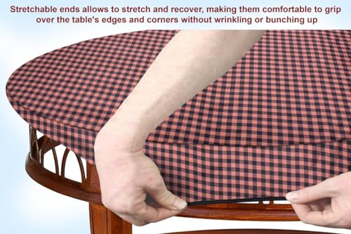 Image of The Furnishing Tree Elastic Oval Center Table Cover WxL 16x48 in Inches Polyester Checkered Pattern Beige