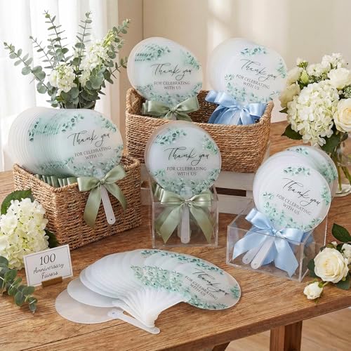 Image of Geelin 100 Pcs Wedding Fans Bulk Acrylic Bridal Shower Handheld Favor Fans for Guests Transparent Summer Wedding Bridesmaid Gift for Hot Outdoor Ceremony Baby Shower