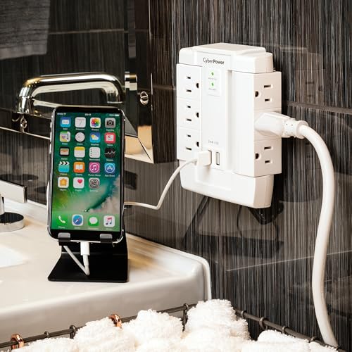 Image of CyberPower CSP600WSURC2 Surge Protector, 1500J /125V, 6 Swivel Outlets, 2 USB Charging Ports, Wall Tap Design, White, UL listed
