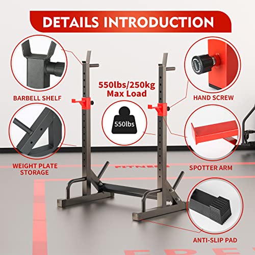 Fonbear Squat Rack, Barbell Rack, Bench Press 550 Lbs Max Load Adjustable Squat Rack Stand Multi-Function Weight Lifting Home Gym - Great For Beginners And Professional Use #TOP2