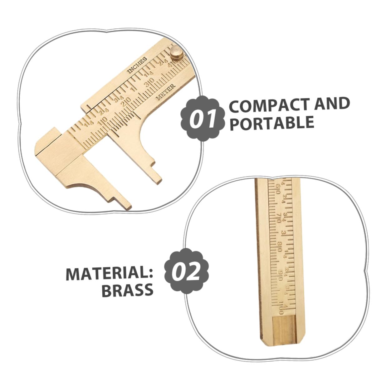 2pcs Mini Brass Vernier Caliper Double Scale Sliding Pocket Caliper Measuring Tool for Jewelry Wire Ring Measurement