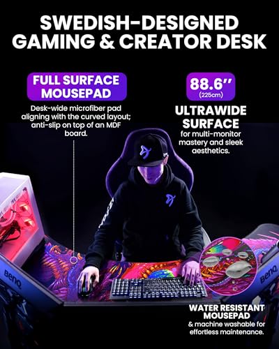 Image of Arozzi Arena Angelo L Shaped GamingDesk, PC Gaming Desk L Shape, Height Adjustable L Shaped StandingDesk for Home Office, ComputerDesk with Full Coverage Mouse Pad (Crawling Chaos)