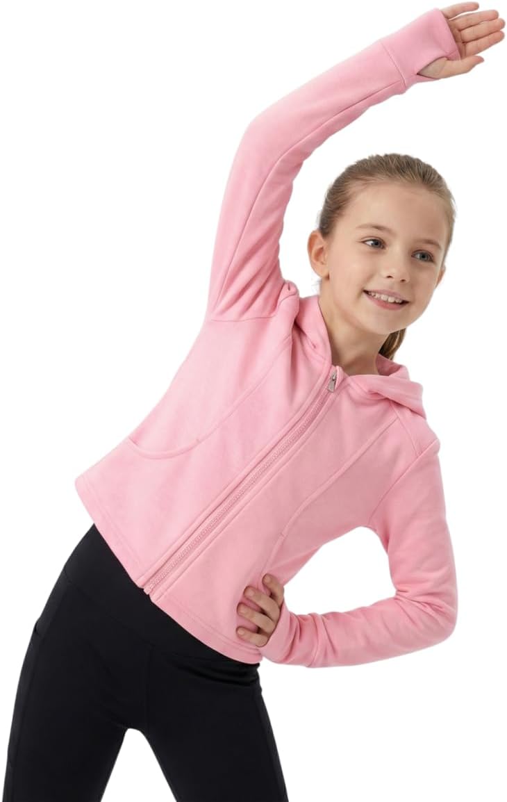WELAKEN Girls Athletic Zip-Up Hoodie Sweatshirt,Long Sleeve Casual Hoodie for Kids