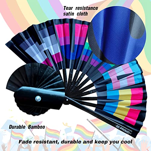 Image of bmuvghi Rainbow Folding Fan Pride Hand Held Fan Gay Pride Stuff Large Clack Hand Fan Foldable Rave Fan for LGBTQIA+ Pride Parade Pride Accessories Stuff