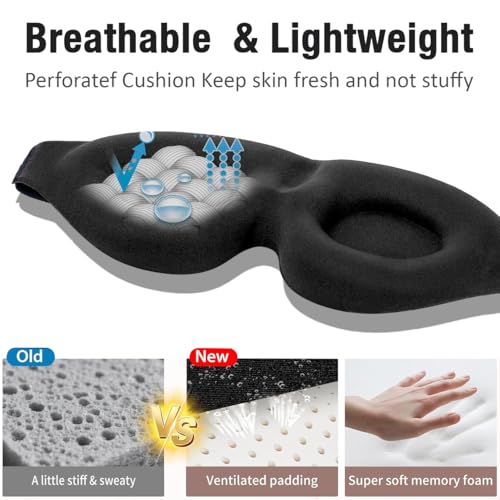 Image of Lyrovo 3D Contoured Eye Mask for Sleeping Men & Women | Soft Adjustable Sleep Mask for Eyes | Comfortable Eye Cover for Sleep, Travel & Meditation | Black Eye Sleeping Mask for Deep Rest
