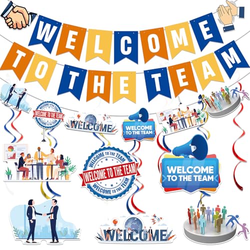 Welcome To The Team Banner and Hanging Swirls, Welcome Banner, Welcome Decorations for New Employee Coworker Teacher Colleague Staff Team Member Office Party
