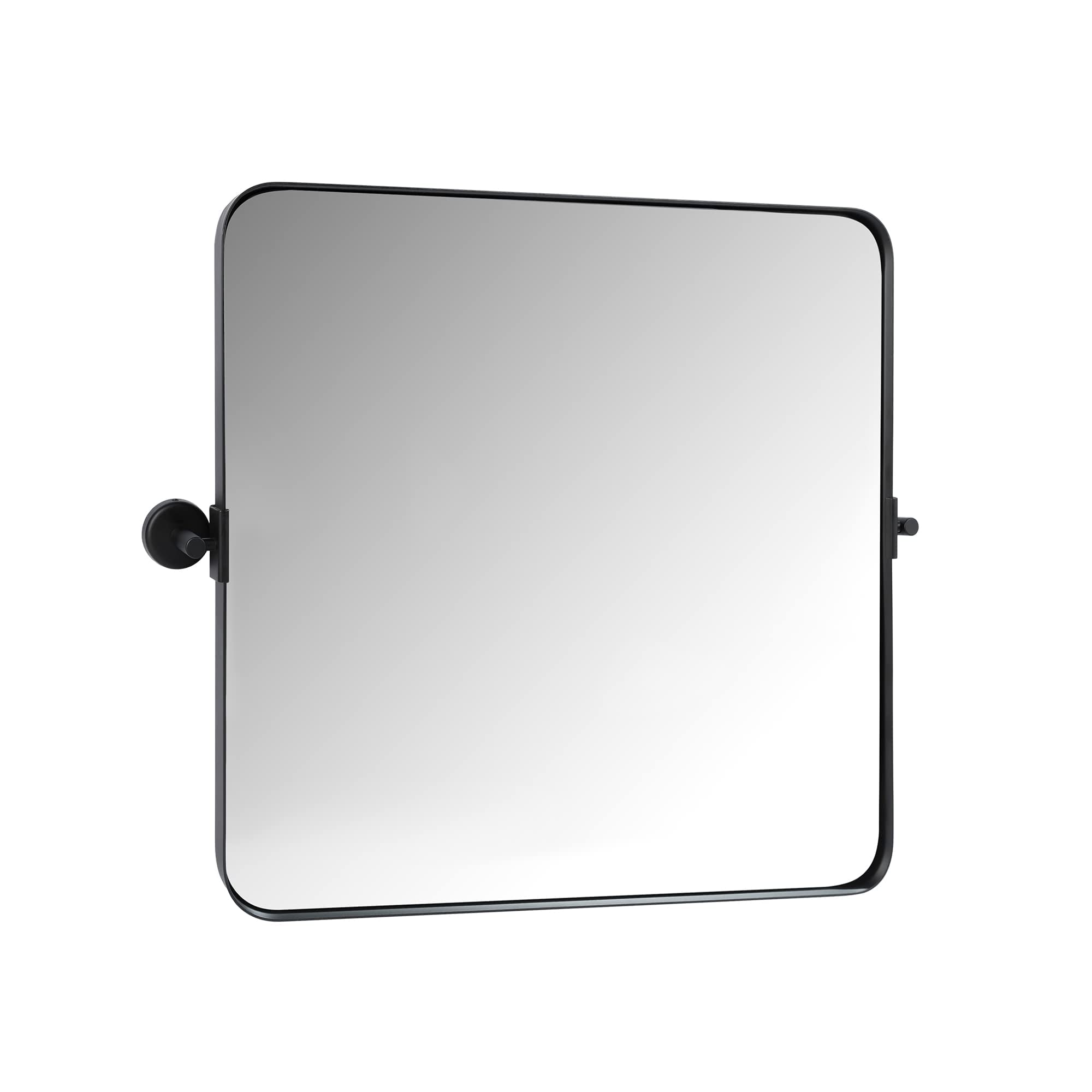 Clavie Pivot Bathroom Mirror, 23x24 Inch Black Metal Framed Pivoting
