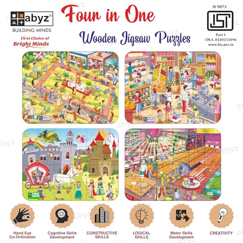 Image of ABYZ Jigsaw Puzzle, Different Design & Fun Educational Wooden Jigsaw for Little Explorer, 120 - Piece Wooden Puzzle with Multicolor, Birthday Gift for 36 Months - 6 Year Age Kids.