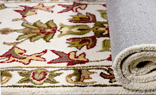 Image of Carpets Runner Rug for Bedroom | Living Room | Sofa Floor - Handmade Pure Wool - 2.5 FT x 8 FT - Ivory Cream - Floral Design