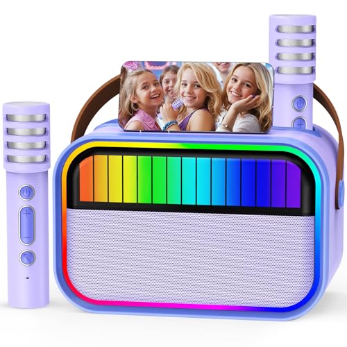 Ankuka Karaoke Machine for Kids Adults, Kids Toys for 3-12 Years Old Girls Birthday Presents, Portable Bluetooth Karaoke Speaker with 2 Microphones Gifts for Girls Party Christmas Xmas (Purple)