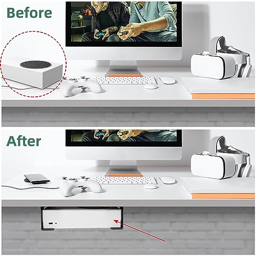 Image of Under Desk Storage Mount Compatible for Xbox Series S,Under Desk Holder Compatible for Xbox One S /X,Xbox 360,Metal Under Desktop Storage Mount,Desktop Mini PC Holder
