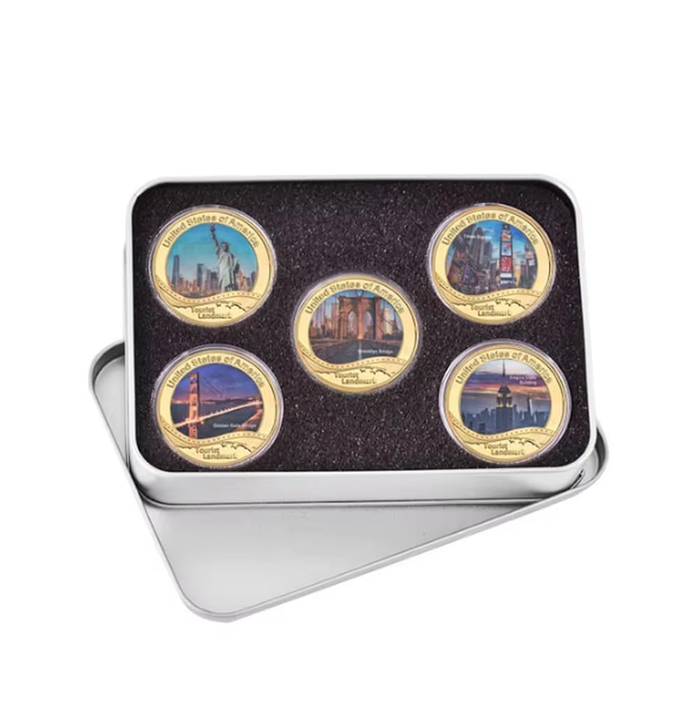 Monedas Conmemorativas Monumentos Turísticos Americanos Arquitectura Moneda De Desafío Moneda Coleccionable Chapada En Oro Moneda Conmemorativa Regalo De Recuerdo 5 Piezas/Juego