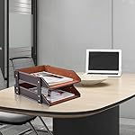 Leather Desk Organizer,2-Tier Stackable Letter Tray Holder,Office Supplies Desktop Storage Box for Document,Stationery,Magazines,Newspapers,Letters and Other Home Office Paper Sundries,Coffee - Image 5