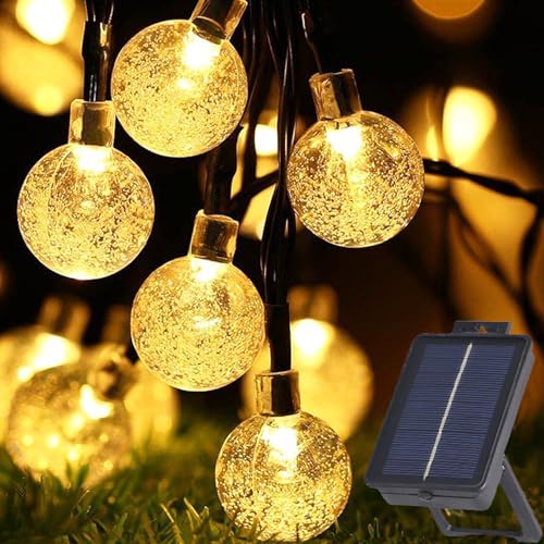 Solar Garden Lights Outdoor, 36ft 60 LED Solar String Lights Waterproof 8 Modes with Remote Solar Powered Crystal Ball Indoor/Outdoor Fairy Lights Decorative for Garden, Patio, Festival (Warm White)