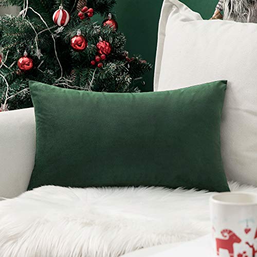 MIULEE Velvet Pillow Cover Soft Luxury Christmas Decorative Throw Pillow Cover Single Lumbar Rectangle Cushion Case Home Decor for Couch Sofa Bedroom Car,12x20 Inch Army Green