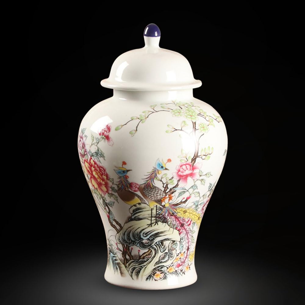asdchZen Porcelain Vase Chinoiserie For Flowers Ceramic Shelf Decor Accents Jingdezhen Hand Painted Rustic Vase Table Wine Cabinet Living Room Centerpiece