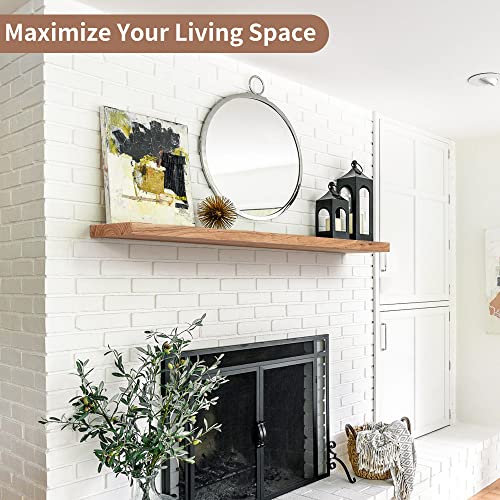 Image of Axeman Floating Shelves for Wall, 48in Reclaimed Elm Wood Shelves, Natural