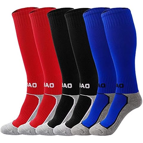 MaoXinTek Kids Soccer Socks Boys Knee High Long Football Socks, Nonslip Sport Compression Towel Bottom Pressure Athletic Stockings Gift for Children 8-12 Years Old, 3 Pairs Cover