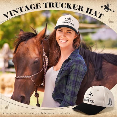 Image of JaGely Two Tone Western Cowboy /Cowgirl Trucker Hat for Women Men Gift Vintage Embroidered Country Baseball Cap