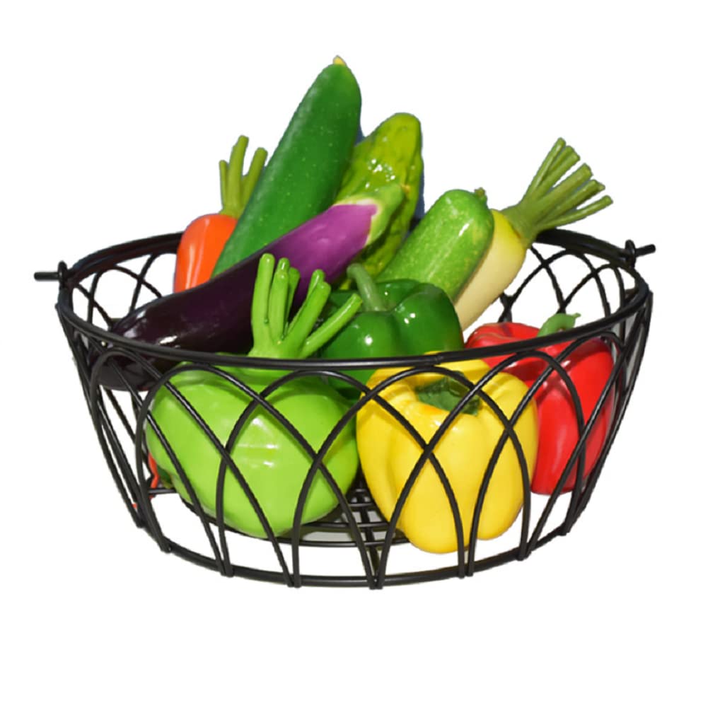 JUNYFFF Bol De Fruits, Corbeille De Fruits, Panier De Fruit, Corbeille À Fruits En Métal, Soudé À La Main, Antidérapant, Forte Capacité Portante, Pour Fruits, Légumes, Divers, Décoration (Noir),Noir