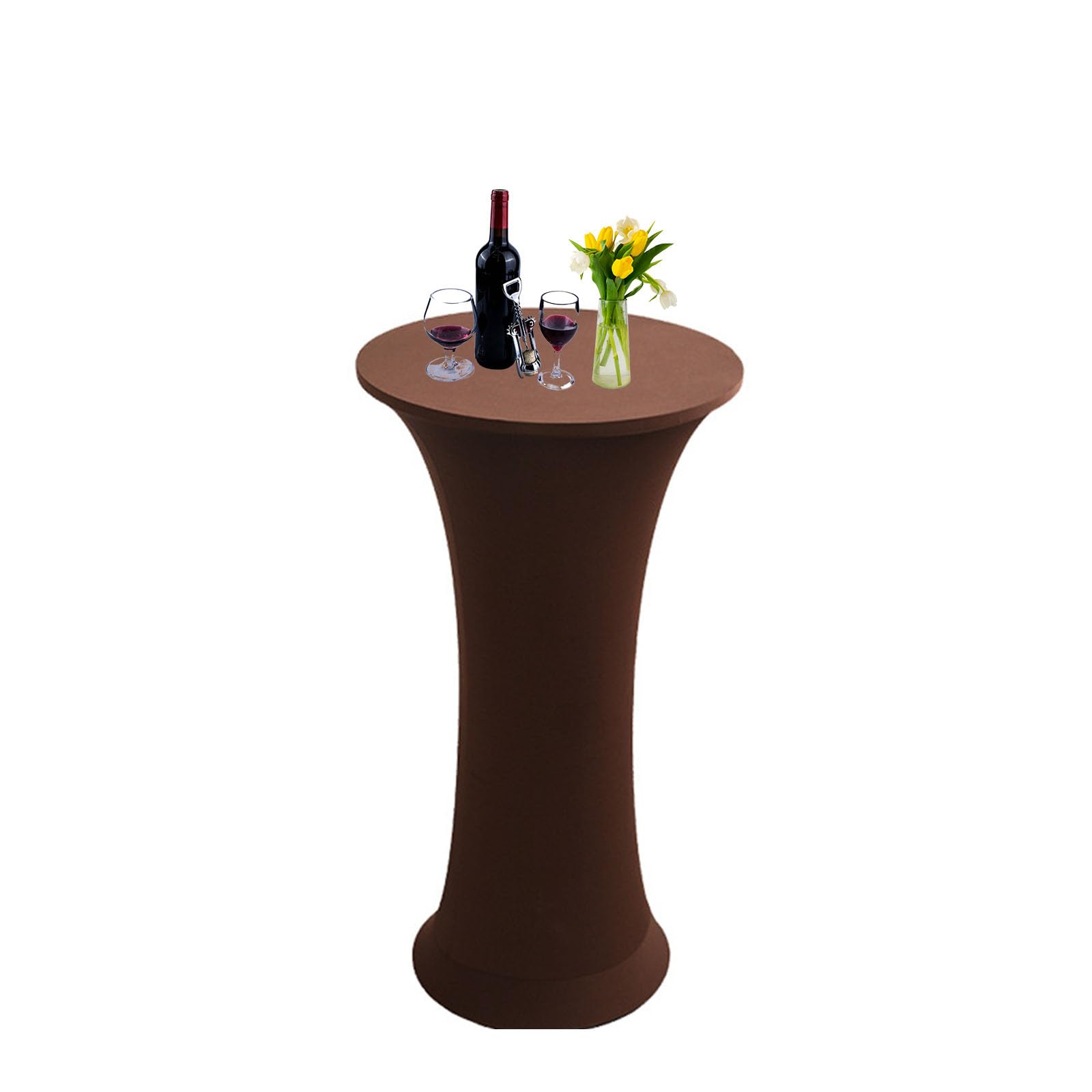 Highdi Spandex Cocktail Table Covers, Stretch Poseur Table Covers for Parties Round Fitted Cocktail Tablecloth for Wedding, Party, Birthday, Home & Event Decoration (80cm,Dark brown)