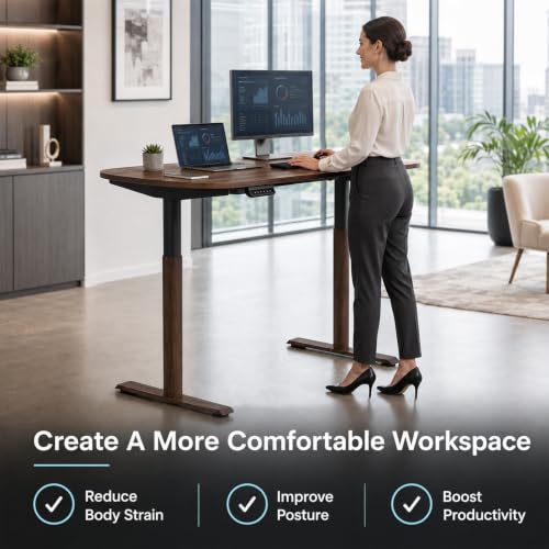 Image of Dual Motor Standing Desk Frame,Sit Stand Desk Base Only,Walnut | Whisper-Quiet Dual Motors, 264 lb Capacity, Fits 47.2-70.8 in Tabletops, Stable Steel Frame with Oval Legs, 3 Memory Presets