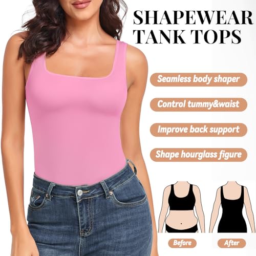 Image of EUYZOU Women's Tummy Control Shapewear Tank Tops Seamless Square Neck Compression Tops Slimming Body Shaper Camisole