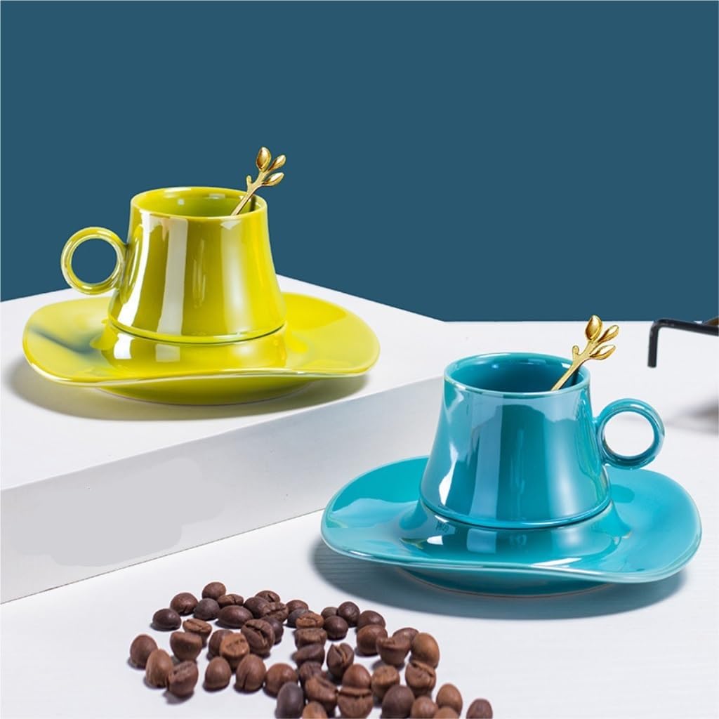Tasses à café, Tasse à café en céramique feuilles brillantes, tasse de grande valeur, petit déjeuner la maison, service thé l'après-midi, ensemble tasses et soucoupes(Purple)
