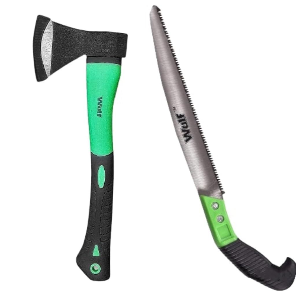 Wulf Combo of 12 In Pruning Saw + Hand Axe (600g) with Fiberglass Body Rubberized Handle Wood Cutting Axes kulhaadee | Pruning Hand saw Sharpen Teeth | Perfect for Gardening tool, Grass, Tree Cutting (B0CSFKT5T4) Amazon Price History, Amazon Price Tracker