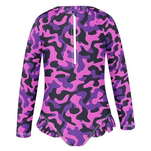 ALAZA Funny Camo Camouflage Girls One Piece Swimsuit Long Sleeve Rash Guard Swimsuits UV 50+ Swimwear Zipper2