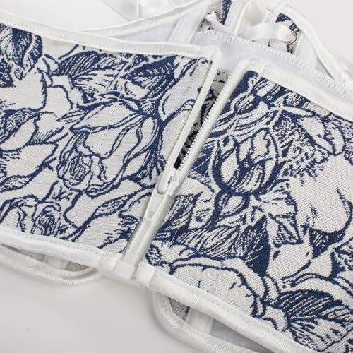 Image of Scarlet Darkness Corset Belt for Women Renaissance Lace up Corset Floral Wide Waist Belts White Blue Floral Size 8