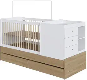 Berço Multifuncional com Cômoda 5 Gavetas Marrom Branco